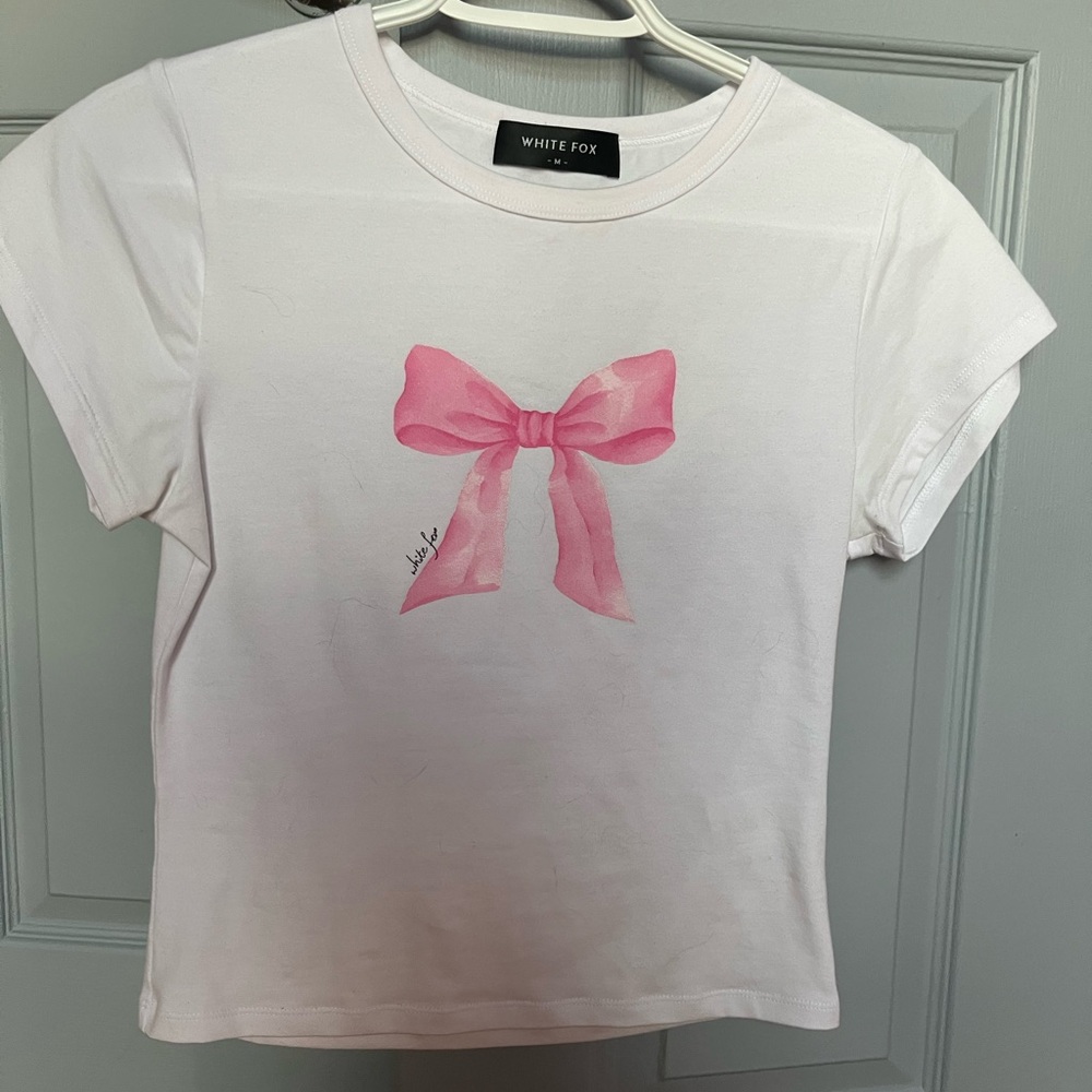 White Fox Pink Bow T-Shirt